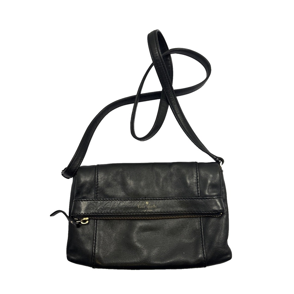 Kate Spade New‎ York Julian Black Leather Fold Over Crossbody Bag Designer Purse